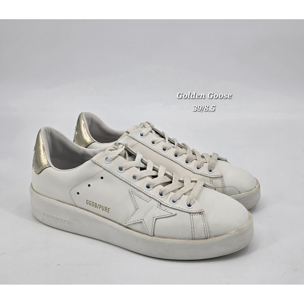 Golden Goose Purestar Sneakers Women 38 White Leather Gold Heel Star Made Italy